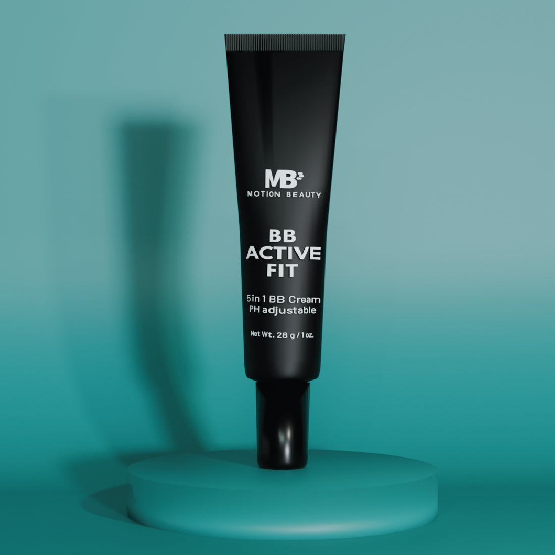 Motion Beauty Active Fit 5 in 1 BB Cream standing on an aquamarine background.